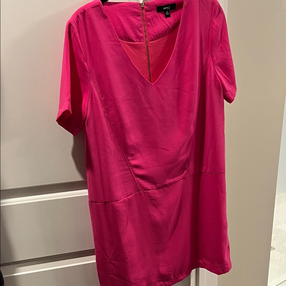 Vibrant Pink Short Sleeve Shift Dress
